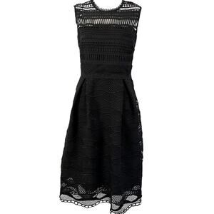 Liza Luxe Women Black Crochet Lace Whimsigoth Sleeveless Pleated Dress Witchy L